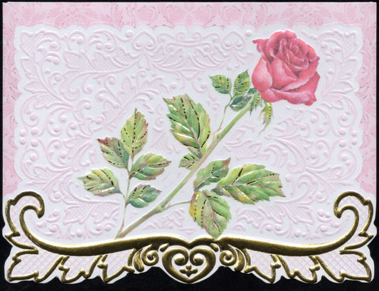 Red Rose Stem Portfolio Boxed Note Cards by Carol Wilson. 10 embossed 4x5 Die-Cut Notecards and Matching Envelopes in Decorative Gift Box with Magnetic Flap. NCP2229 | 256032