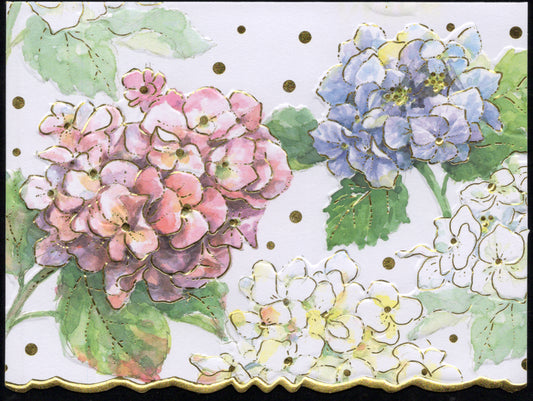 Classic Pink and Blue Hydrangea Portfolio Boxed Note Cards by Carol Wilson. 10 embossed 4x5 Die-Cut Notecards and Matching Envelopes in Decorative Gift Box with Magnetic Flap. NCP6001 | 256033