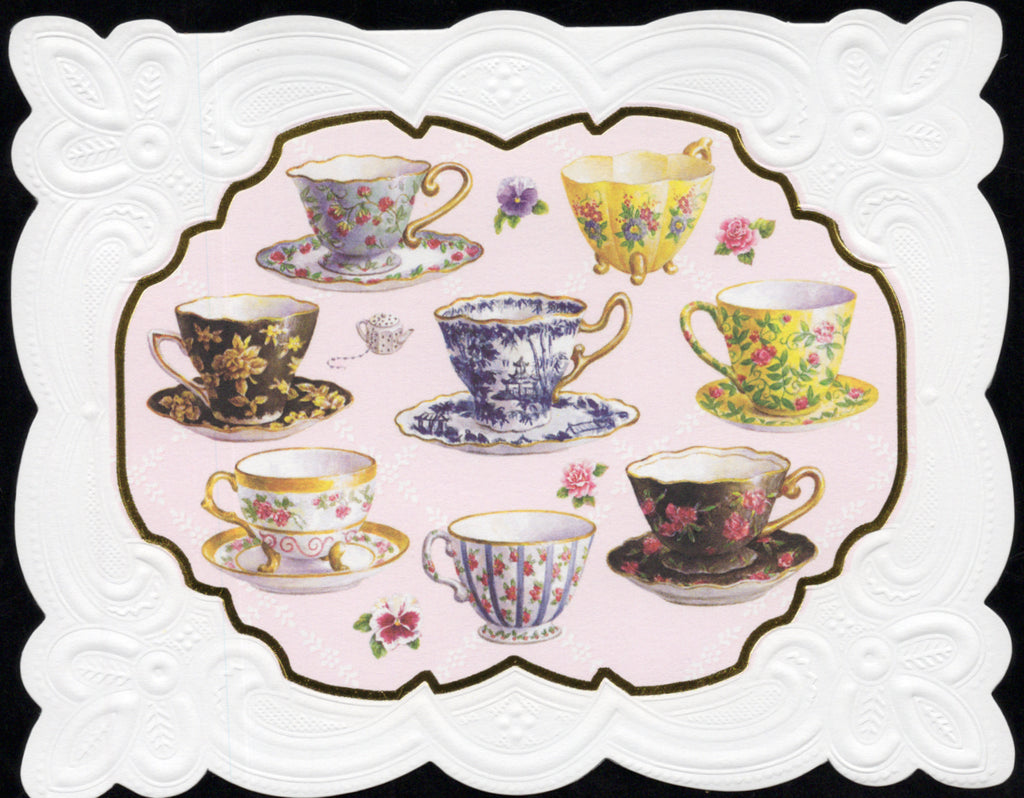 Teacups Portfolio Boxed Note Cards by Carol Wilson. 10 embossed 4x5 Die-Cut Notecards and Matching Envelopes in Decorative Gift Box with Magnetic Flap. NCP2049 | 256034