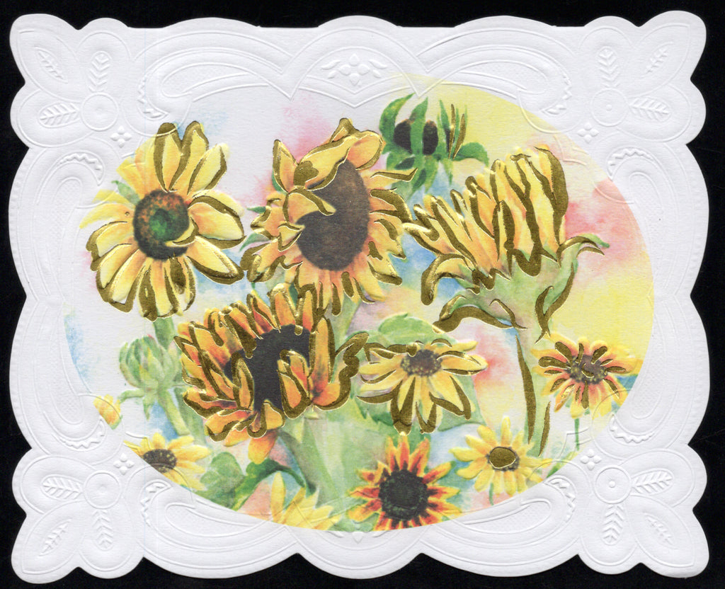 Sunflower Portfolio Boxed Note Cards by Carol Wilson. 10 embossed 4x5 Die-Cut Notecards and Matching Envelopes in Decorative Gift Box with Magnetic Flap. NCP2435 | 256041