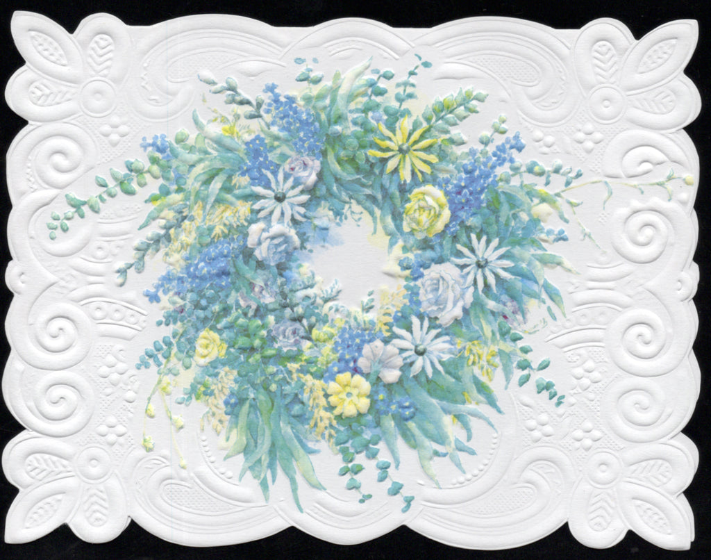 New Blue Wreath Portfolio Boxed Note Cards by Carol Wilson. 10 embossed 4x5 Die-Cut Notecards and Matching Envelopes in Decorative Gift Box with Magnetic Flap. NCP3000 | 256044