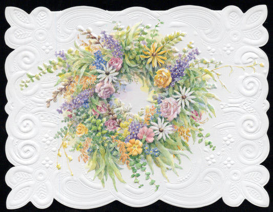 Wreath Portfolio Boxed Note Cards by Carol Wilson. 10 embossed 4x5 Die-Cut Notecards and Matching Envelopes in Decorative Gift Box with Magnetic Flap. NCP2133 | 256048