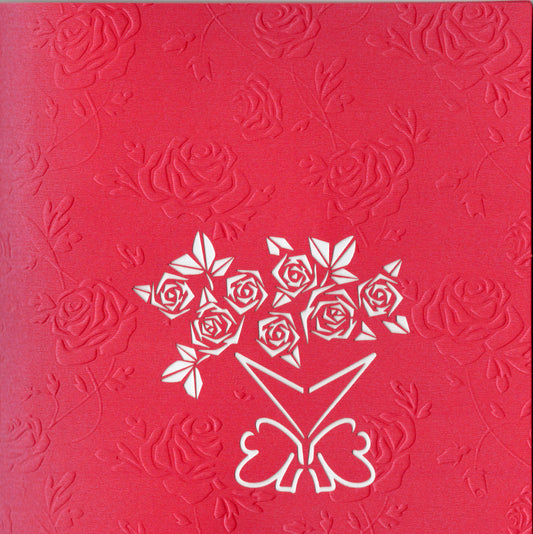 Rose floral bouquet embossed 6x6 Pop-Up Greeting Card by Carol Wilson. Inside: Blank. Retail $6.99 | CRG0020 | 256064