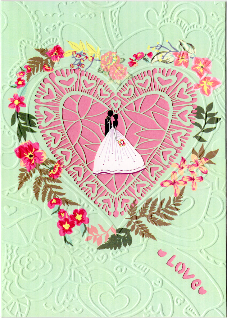 Wedding heart couple themed laser cut embossed card. Blank inside. embossed die-cut envelope.  Retail $4.99 | CRG0144 | 256065