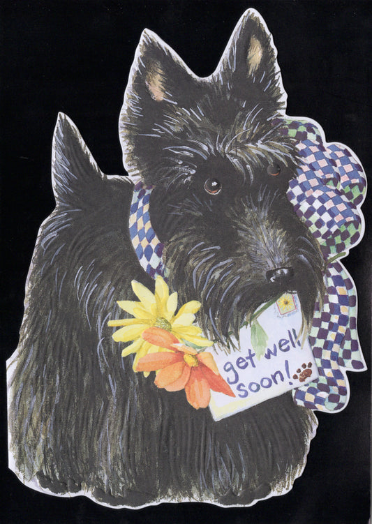 Black Scotty dog get well embossed die cut greeting card by Carol Wilson. Retail $4.99  Inside: Thinking of you and hope you get better soon. | CRG1257 | 256068