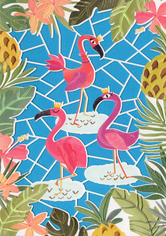 Pink flamingo themed laser cut embossed card. Blank inside. embossed die-cut envelope.  Retail $4.99 | CRG0293 | 256072