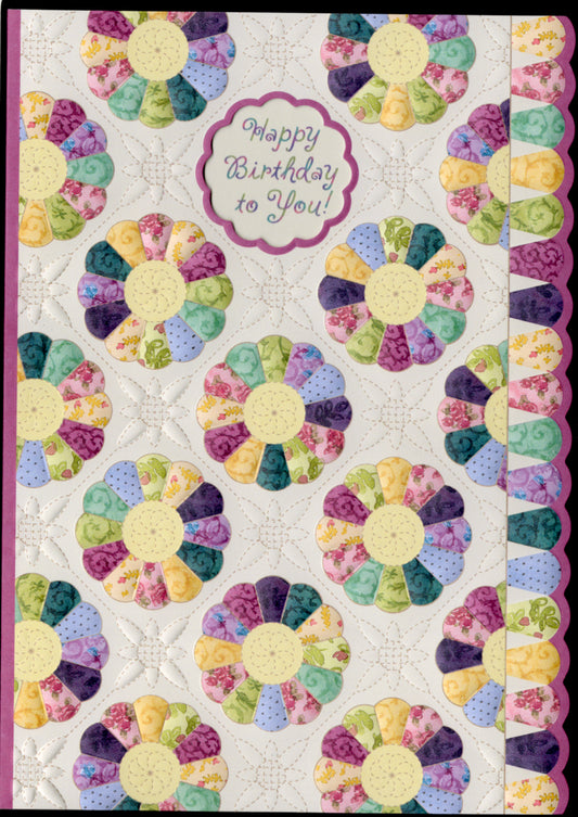 Button quilt embossed die-cut birthday card by Carol Wilson. Inside: Happy Birthday! Retail $4.99.  | CG1391 | 256109