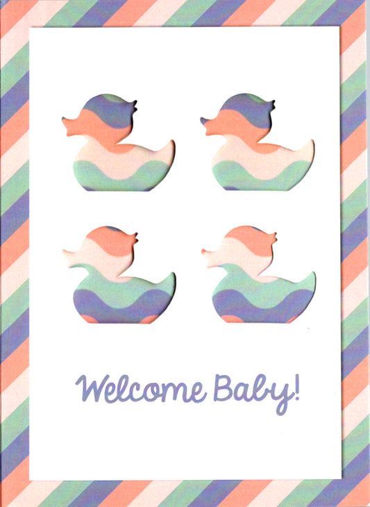 Baby ducks new baby greeting card. Retail $3.99.  Inside: Congratulations on the arrival of your baby! | 7677 | 256116