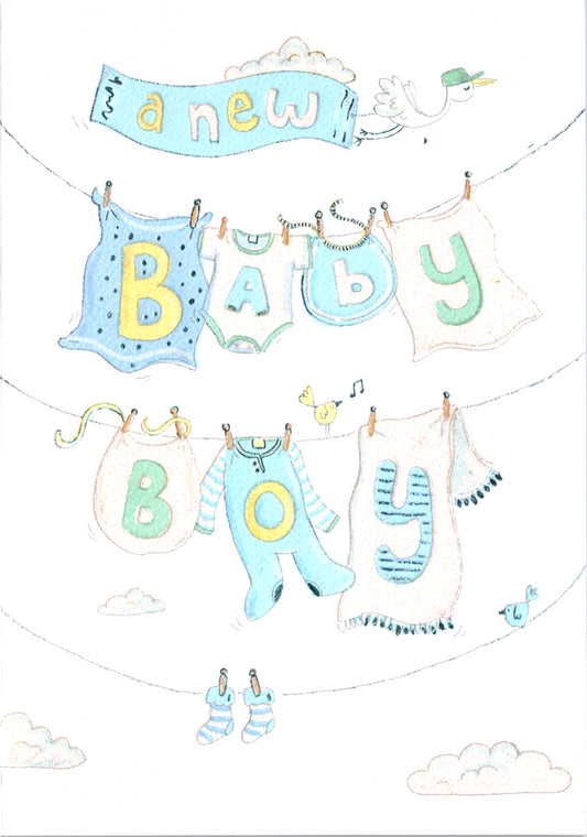 BABY BOY Clothesline Retail $3.99  Inside: He'll fill your lives with love... 5x7 Greeting Card | 5842 | 256162