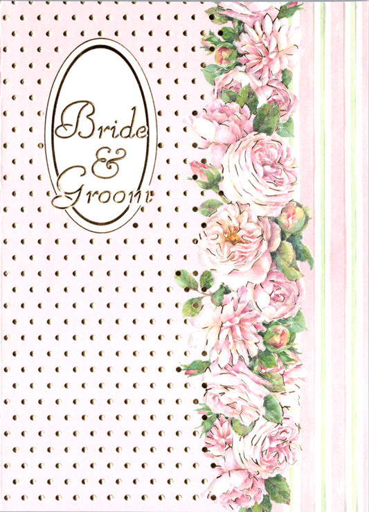 Pink polka dot and pink roses embossed die cut wedding greeting card by Carol Wilson Inside: Wishing you love and happiness. Retail $4.99  | CRG1434 | 256174