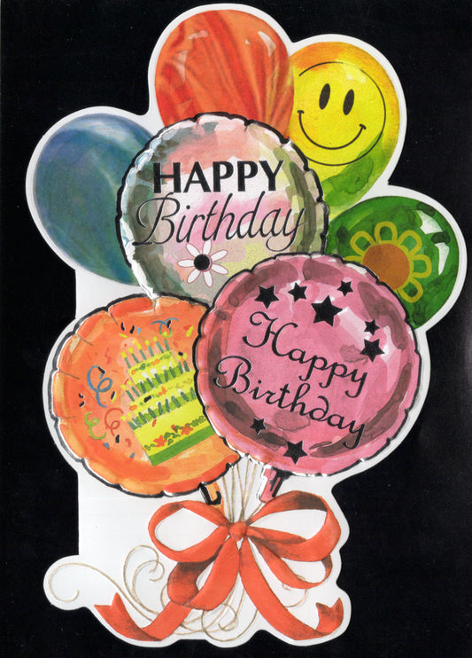 Happy Birthday balloon bouquet embossed die cut general birthday greeting card by Carol Wilson Inside: You make the world a brighter place! Retail $4.25  | CRG1519 | 256186