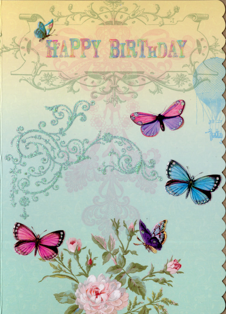 Multi-colored Butterfly on a green background embossed die-cut birthday greeting card by Carol Wilson. Inside: Hoping your day is as special as you are! Retail $4.25  | CRGN4006 | 256190