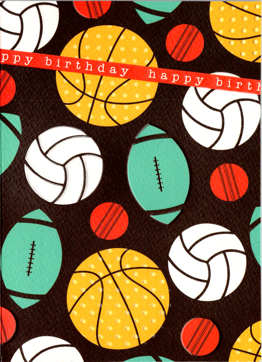 Sports balls- kids male birthday card. Retail $1.99. Inside: Happy Birthday! | PCUS-BS13 | 256194