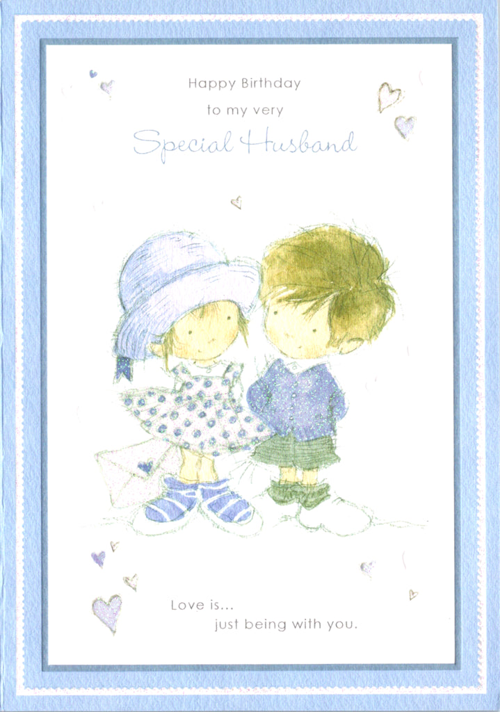 Blue boy and girl- Husband family birthday card. Retail $3.49. Inside: Love is ageless love is timeless love is meant to be... | 03966A | 256212