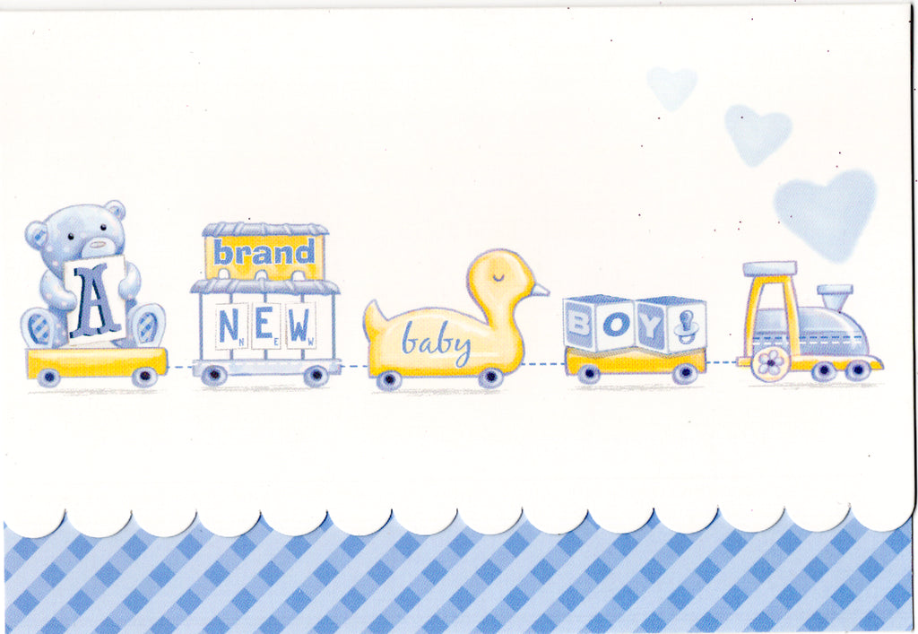 BLUE TOY TRAIN - BABY BOY Retail $2.59  Inside: ...to fill your world with love... 5x7 Greeting Card | 4805 | 256232