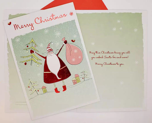 SANTA HOLDING TREE and SACK Greeting Card | XC07294 | 257250