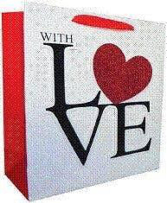 With Love Heart Logo White Red Medium Premium Paper Gift Bag With Handle | 7390 | 257401