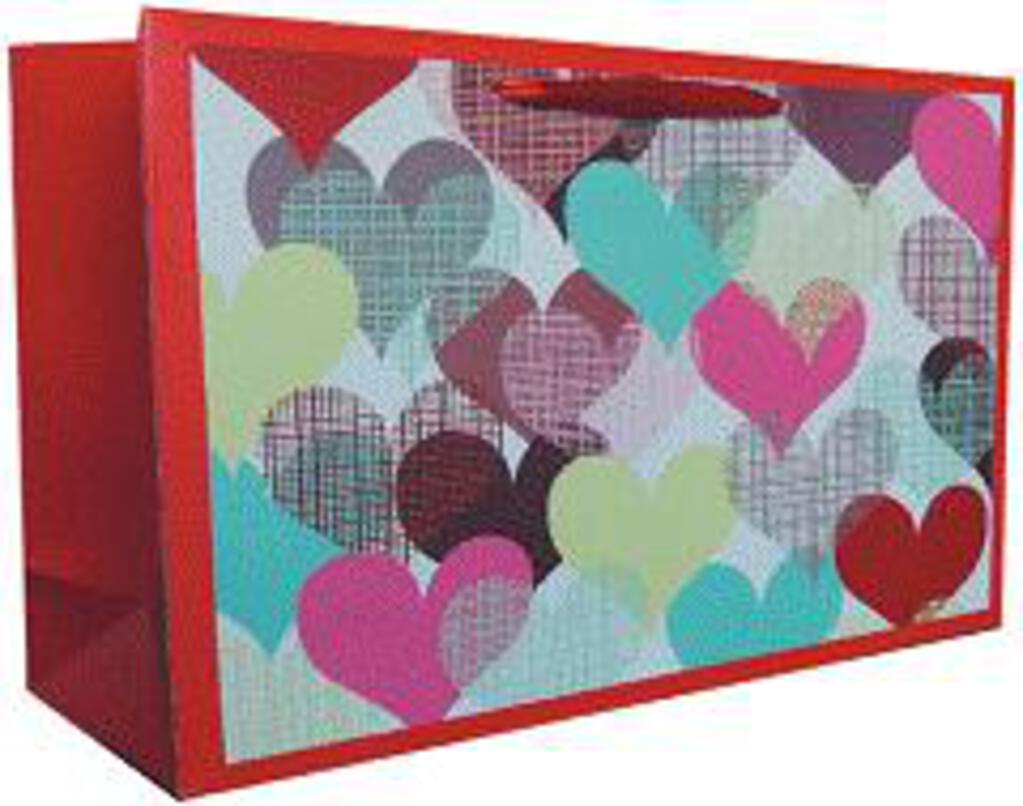 Love Heart Collage Pattern Red Medium Premium Paper Gift Bag With Handle | 7392 | 257402