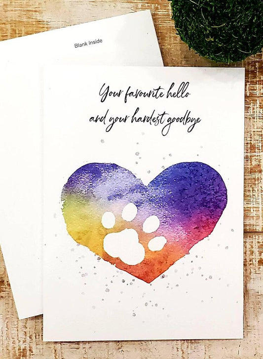 Hopper Cards- Favorite hello- Pet sympathy. Retail $5.00. Dimensions: 5x7 INSIDE: A best friend leaves paw prints on our hearts forever | HOP0108 | 257653