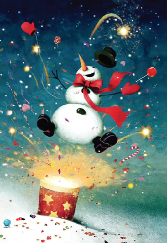 CHRISTMAS CARD 3D - SNOWMAN and FIREWORKS Retail $3.99  Inside: Merry Christmas | X3D06406 | 257877