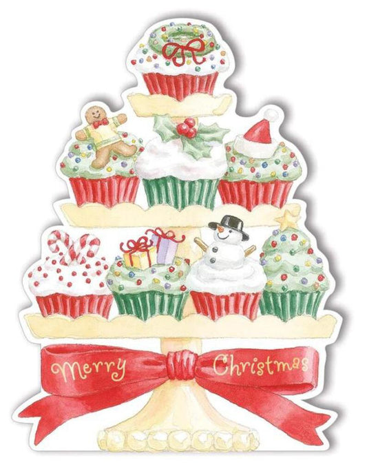 CHRISTMAS GIFT TAGS RED AND GREEN STACKED CUPCAKES embossed die cut Christmas greeting card. Retail $3.99 | CRGXGC087 | 259277