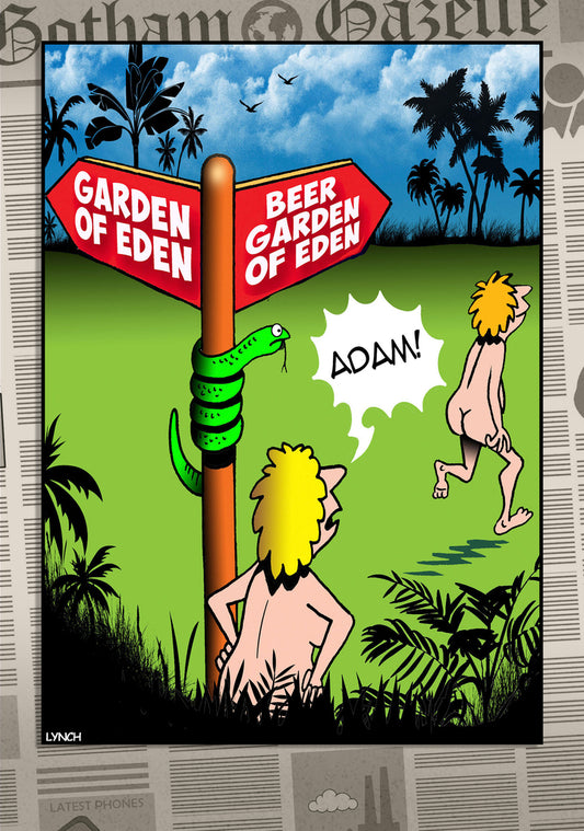 Mark Lynch Adam And Eve In Beer Garden Of Eden Funny Birthday Greeting Card 5x7 | 1125 | 259291