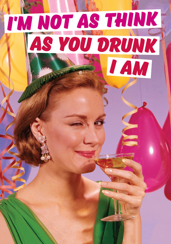 Dean Morris Woman Party Hat Winking Drinking Alcohol Funny Birthday Greeting Card 5x7 DMA218 | 259402