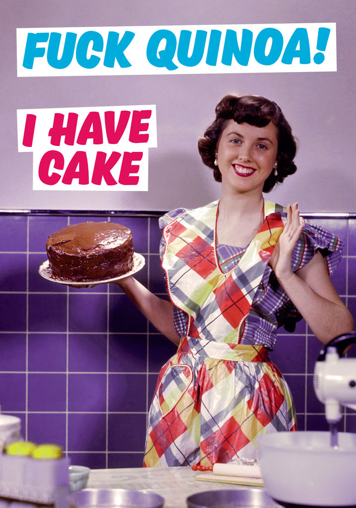 Dean Morris Quinoa Woman Holding Chocolate Cake Funny Greeting Card 5x7 DMA247 | 259411