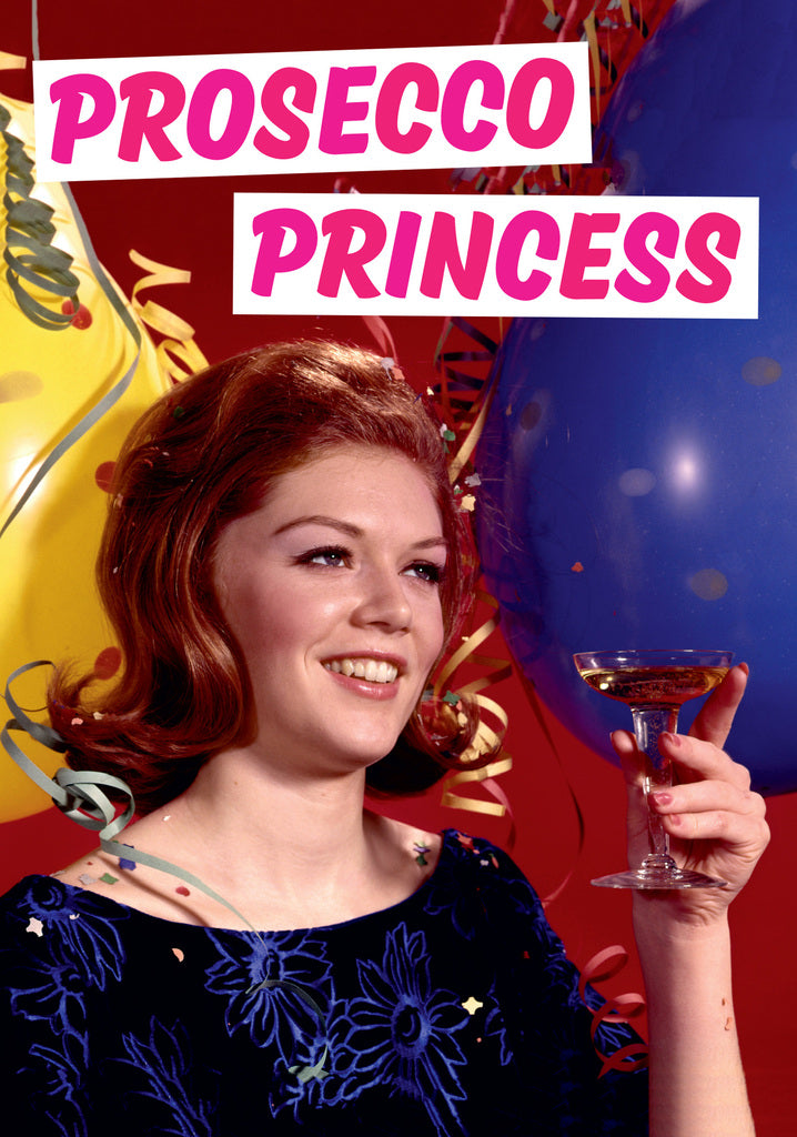 Dean Morris Prosecco Princess Young Women Raising Wine Funny Birthday Greeting Card 5x7 DMA300 | 259433