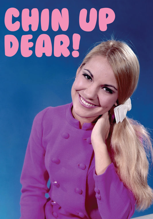 Dean Morris Chin Up Dear Smiling Long Hair Woman Funny Greeting Card 5x7 DMA367 | 259469