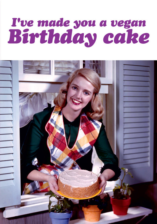 Dean Morris Vegan Birthday Cake Retro Photo Woman Funny Birthday Greeting Card 5x7 DMA379 | 259479