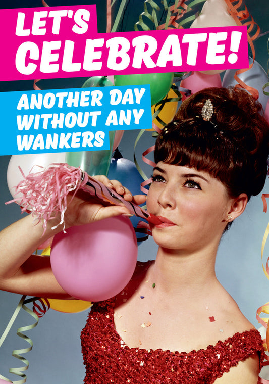 Dean Morris Let's Celebrate Woman Party Balloons Funny Birthday Greeting Card 5x7 DMA411 | 259511