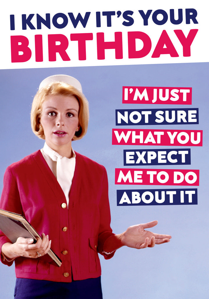 Dean Morris I Know It's Your Birthday Woman Retro Photo Red Blouse Funny Birthday Greeting Card 5x7 DMA449 | 259535