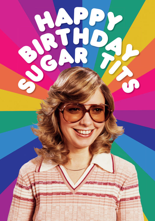 Dean Morris Sugar Tits Colorful Background Retro Style Woman Funny Birthday Greeting Card 5x7 DMA529 | 259572