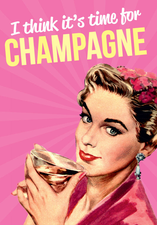 Dean Morris Time For Champagne Vintage Elegant Woman Funny Birthday Greeting Card 5x7 DME52 | 259579