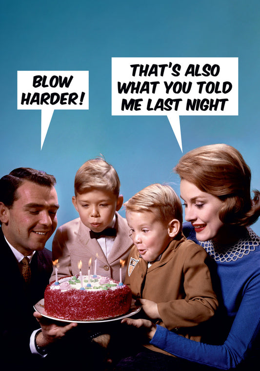 Dean Morris Blow Harder Boys Blowing Candle Cake Funny Anniversary Greeting Card 5x7 DMU202 | 259644