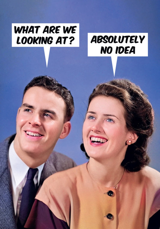 Dean Morris What Are We Looking At Young Man Woman Staring Off Away Funny Birthday Greeting Card 5x7 DMU238 | 259664