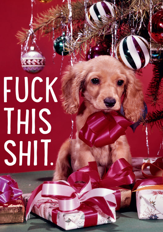 Dean Morris Fuck This Shit Cute Ribbon Dog Funny Christmas Greeting Card 5x7 DMX229 | 259874