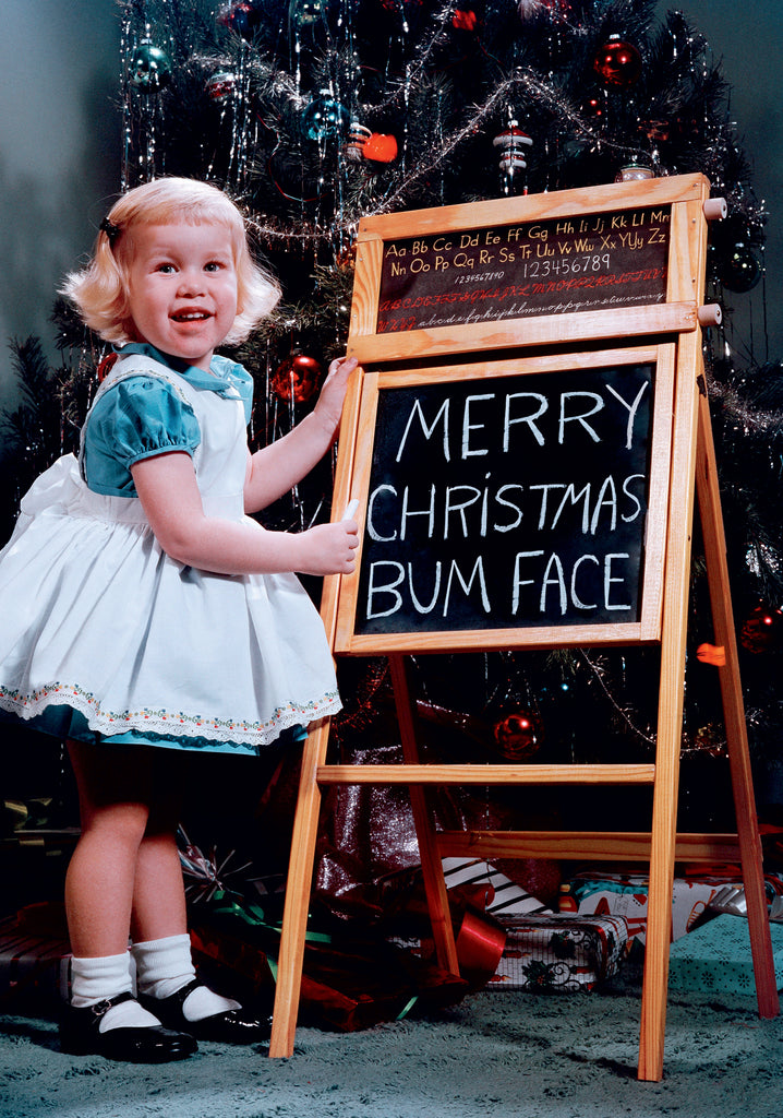 Dean Morris Merry Christmas Bum Face Young Girl Blackboard Funny Greeting Card 5x7 DMX283 | 259916