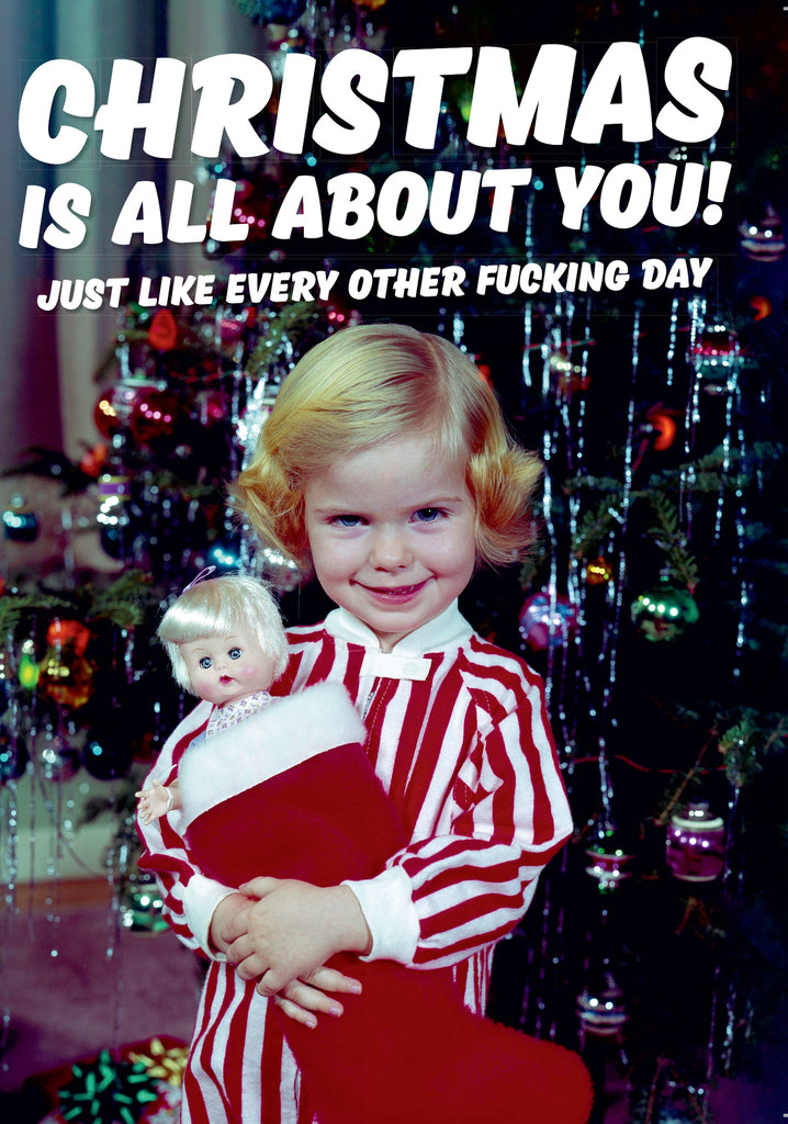 Dean Morris Christmas All About You Young Girl Holding Doll Funny Greeting Card 5x7 DMX291 | 259922