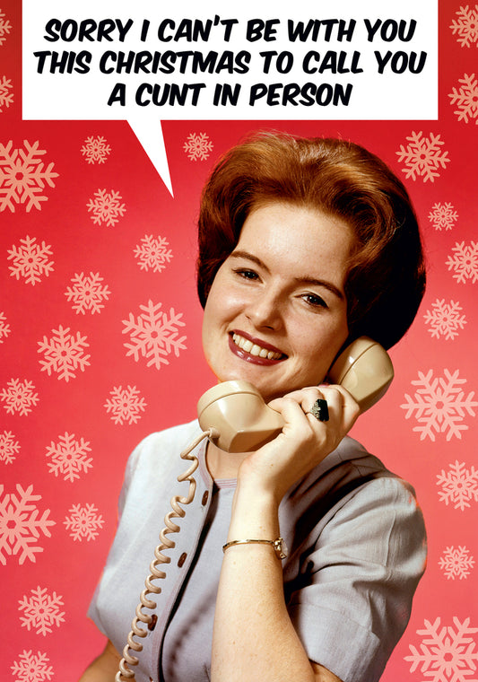 Dean Morris I Can't Be With You This Christmas Woman Telephone Funny Greeting Card 5x7 DMX293 | 259924