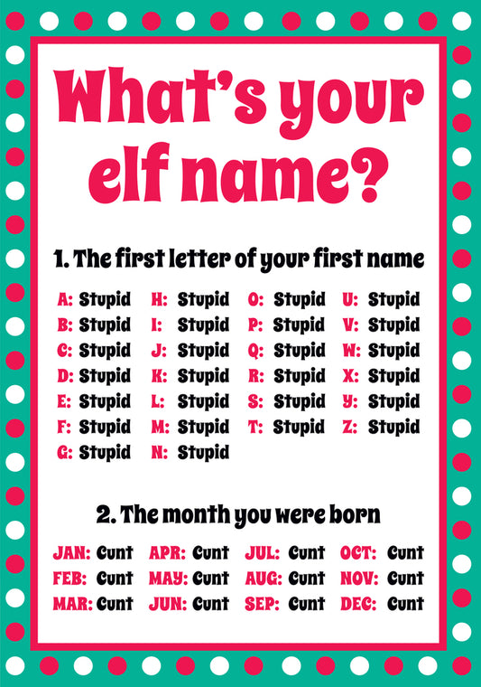 Dean Morris What's Your Elf Name Funny Greeting Card 5x7 RAN45 | 259958