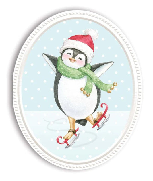 CHRISTMAS GIFT TAGS SKATING PENGUIN embossed die cut Christmas greeting card. Retail $3.99 | CRGXGC086 | 260121