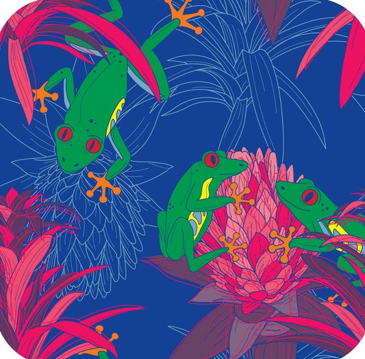 70s Retro Style Bright Tree Frog Floral Trippy Bromeliad Royal Premium Drink Coaster Resin With Cork Backing 262011 74996 262011