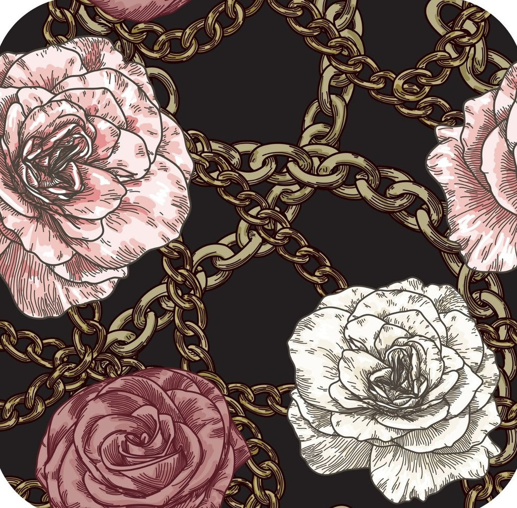 80s Retro Baroque Gold Chain With Roses Black Premium Drink Coaster Resin With Cork Backing 262022 75007 262022