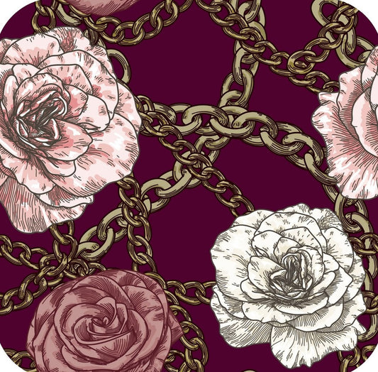 80s Retro Baroque Gold Chain With Roses wine Premium Drink Coaster Resin With Cork Backing 262027 75012 262027