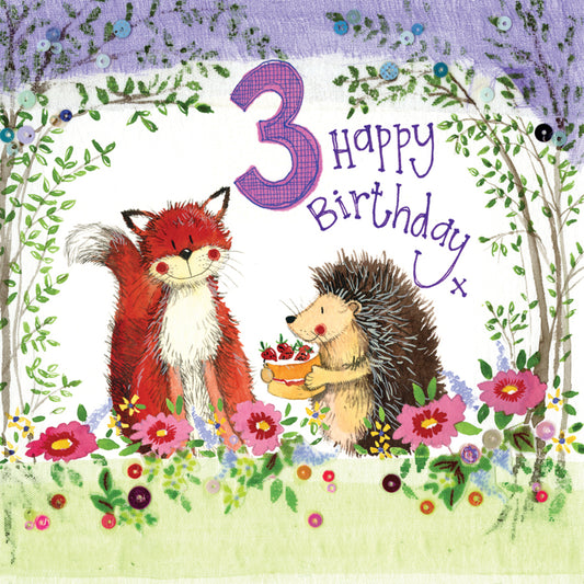 3 YEAR OLD WOODLAND BIRTHDAY CARD S199