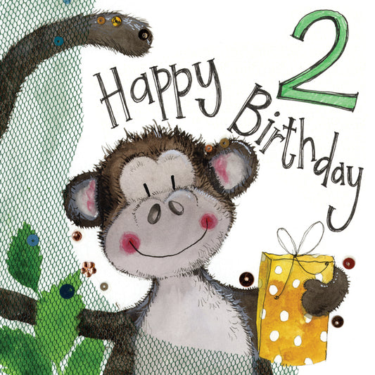 2 YEAR OLD MONKEY BIRTHDAY CARD S231