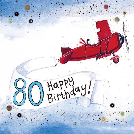 80 YEAR OLD AEROPLANE BIRTHDAY CARD S243