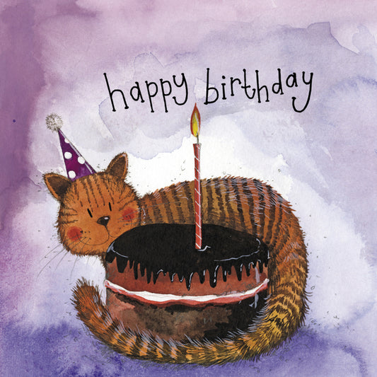 STARLIGHT CAT AND CAKE BIRTHDAY FOIL CARD S401